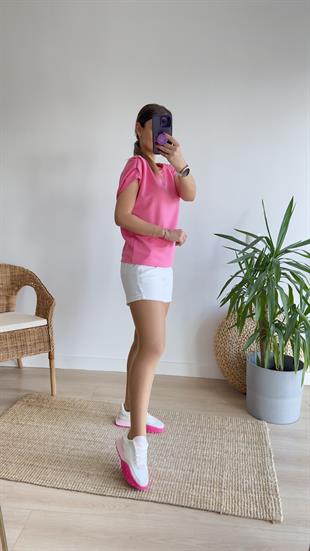 Pembe Kol Detaylı Tok Doku Modal Basic