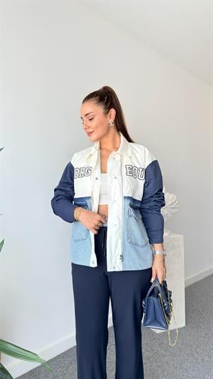 Lacivert Gorgeous Yazılı Garnili Ceket