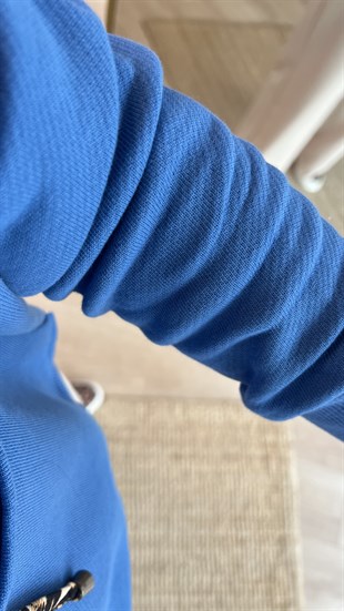 Sırtı Leopar Detay Kapüşonlu Mavi Sweatshirt