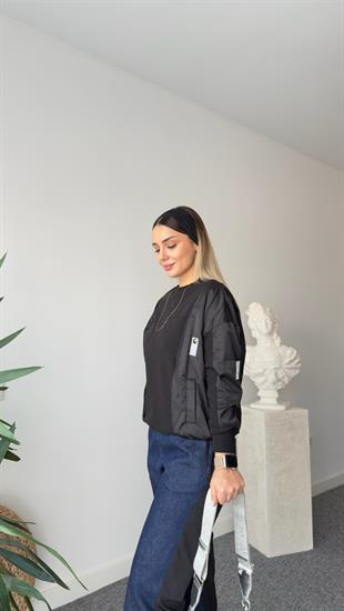 Siyah Pietra Paraşüt Garnili Sweat