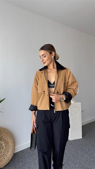 Yaka Kadife Detaylı Zra Camel Ceket