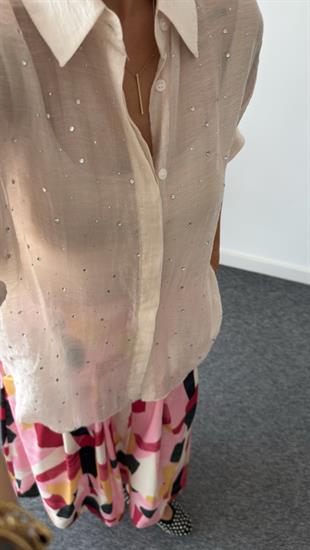 Velda Taş Detaylı Ekru Gömlek