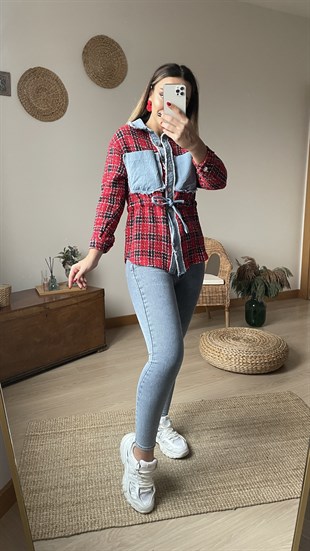 Kot Garnili Kırmızı Ekose Ceket