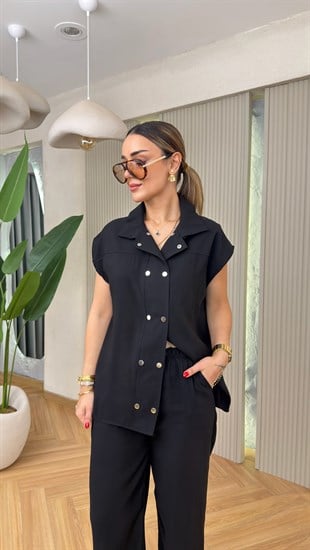 Siyah Parila Tensel Yelek Pantolon Takım