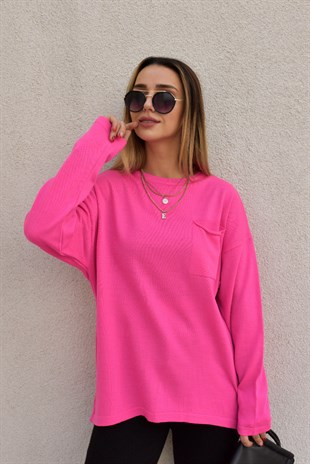 Cep Detaylı Pembe Salaş Triko