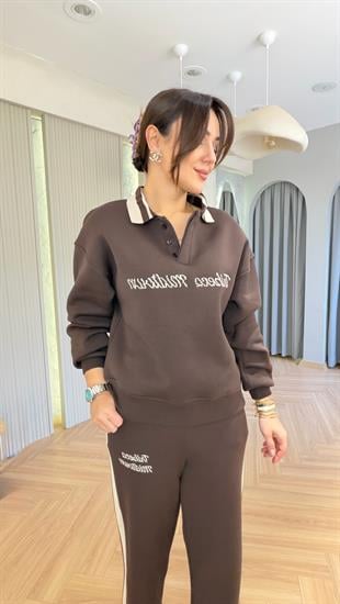 Kahve Gnies Polo Yaka Şardonlu Takım