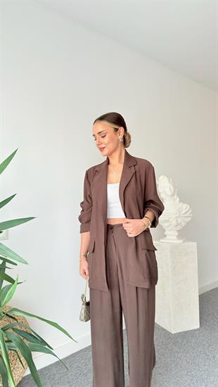 Kahve Lucca Tensel Ceket Pantolon Takım