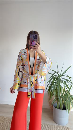 Muyika Renkli Saten Kimono Ceket