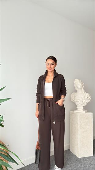 Kahve Triko Modal Mixli Tasarım Takım