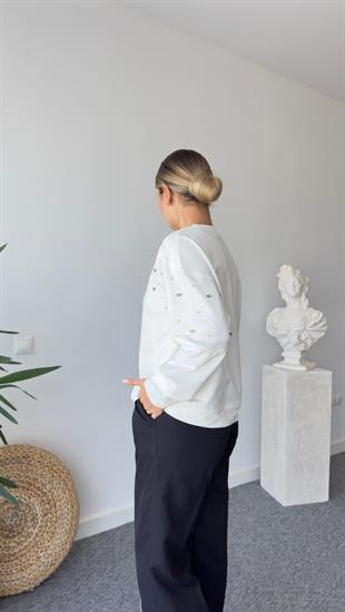 Zack Marka Model Taş Detaylı Beyaz Sweatshirt