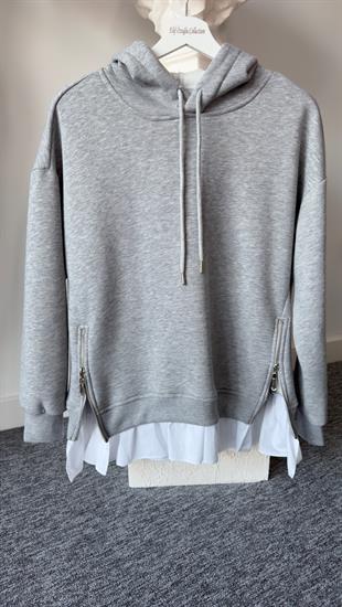 Altı Poplin Detay Yanlar Fermuarlı Gri Sweat