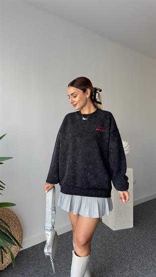 Blerin Pembe Yazı Detaylı Yıkamalı Sweat
