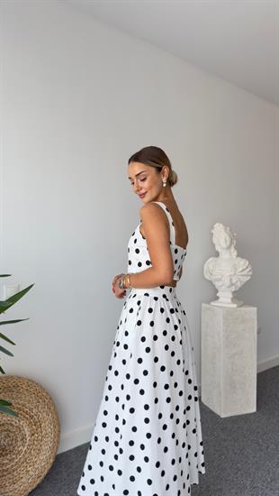 Puantiyeli Beyaz Etekli Crop Takım