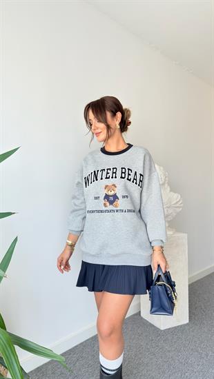 Rundo Ayıcık Detaylı Gri Sweatshirt