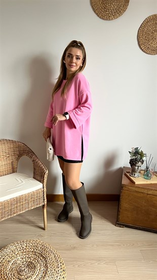Üç İplik Pembe Salaş Sweatshirt