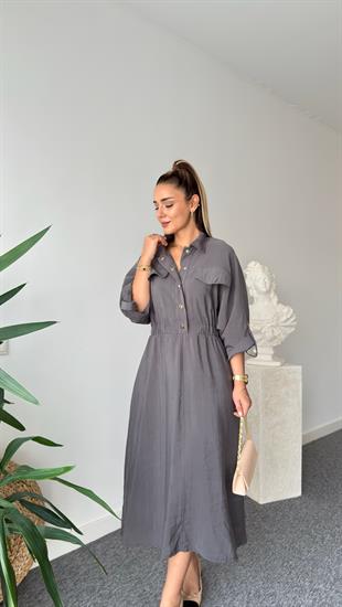 Gri Çıtçıtlı Zra Model Midi Elbise 