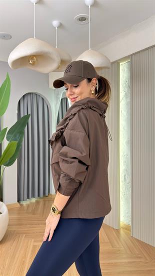 Kahve Larry Marka Model Büzgülü Ceket