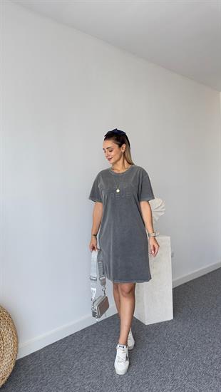 Tws Model Yazı Detaylı Yıkamalı Elbise 