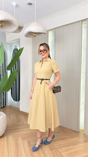 Belinda Önden Fermuarlı Kemerli Elbise