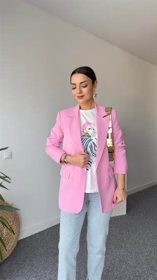 Pembe Vessi Tek Düğme Blazer Ceket