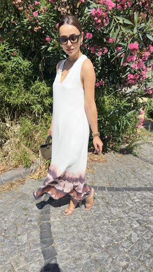 Orj Model Eteği Batik Desen Elbise 