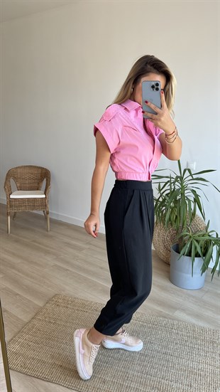Zımba Detaylı Tasarım Pembe Ceket