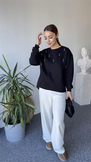 Rano Orj Model Sırt Poplin Siyah Tasarım Sweat