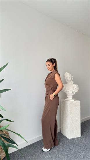 Kahve Fredi Yan Fermuarlı Bluz