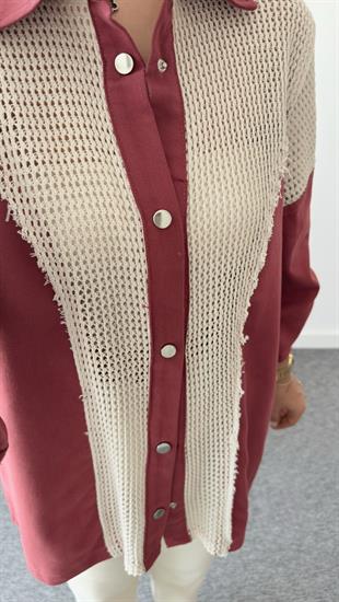 Bordo Riga File Detaylı Gömlek Ceket