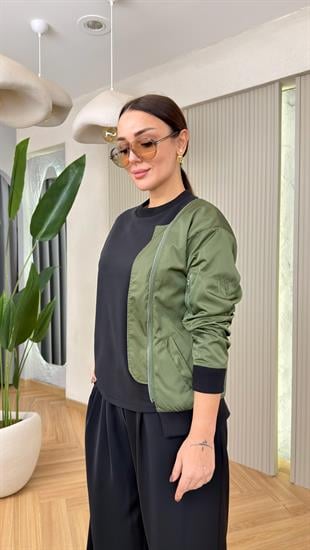 Siyah Breda Paraşüt Garnili Modal Sweat