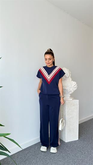 Lacivert Luga Şeritli Premium Modal Takım