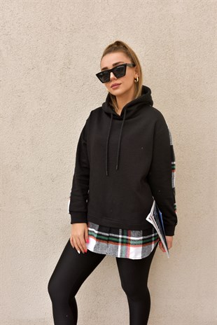 Ekose Garnili Siyah Sweatshirt