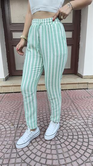 Yeşil Şeritli Örme Pantolon