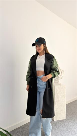 Sırt Yeşil Paraşüt Detaylı Trençkot