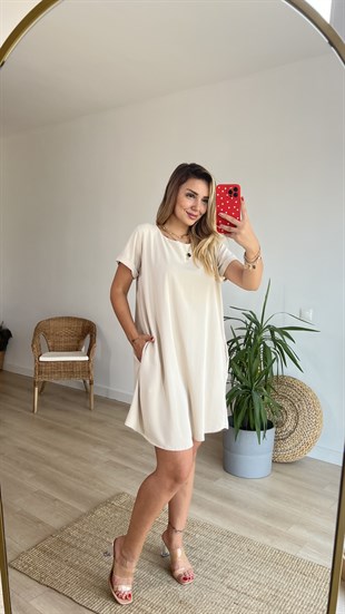 Sırtı Pile Detaylı Taş Basic Elbise