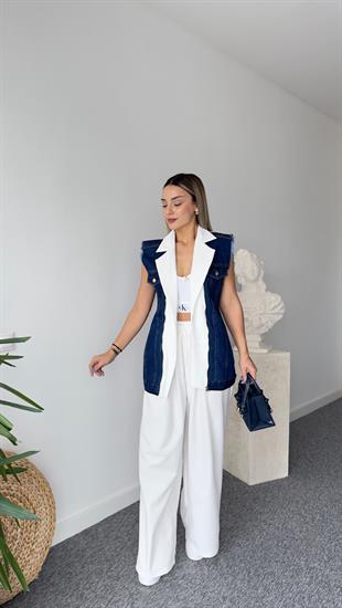 Beyaz Noctur Tasarım Jean Yelekli Takım