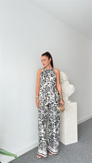 Sofiya Desenli Asimetrik Saten Takım