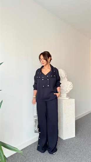 Lacivert Koe Çıtçıtlı Modal Takım