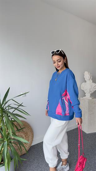 Cepleri Renkli Mavi Sweatshirt