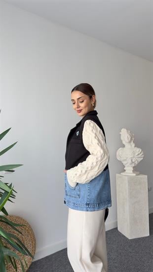 İthal Kollar Triko Detaylı İşlemeli Blazer Ceket