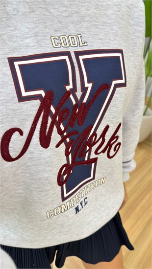 Lesar Nakış Yazılı Gri Sweatshirt