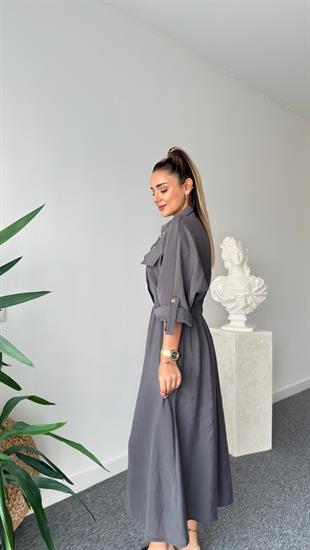 Gri Çıtçıtlı Zra Model Midi Elbise 