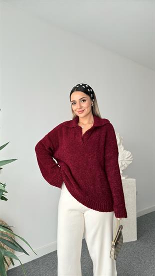 Bordo Frome Polo Yaka Kazak
