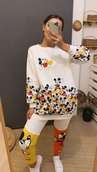 Şardonlu Beyaz Mickey Tunik