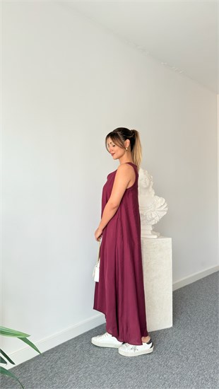 Bordo Riema V Yaka Tensel Elbise 