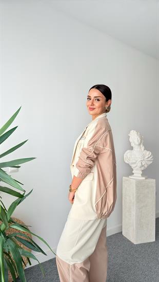 Pital Sırt Paraşüt Detaylı Bej Blazer Ceket