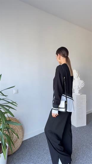 Asimetrik Ribanalı Çizgili Gömlek Detay Modal Sweat