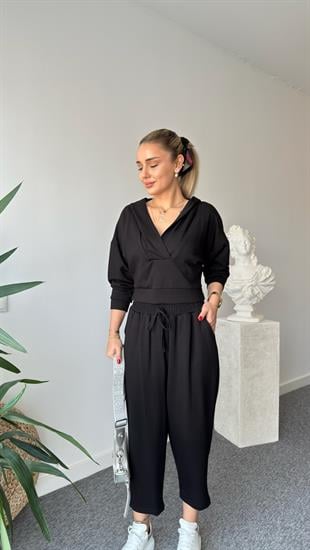 Siyah Nela Kapüşonlu Modal Takım