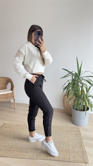 Tws Model Paça Fermuarlı Siyah Pantolon