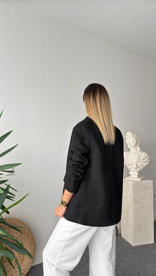 Quir Siyah Süet Blazer Ceket